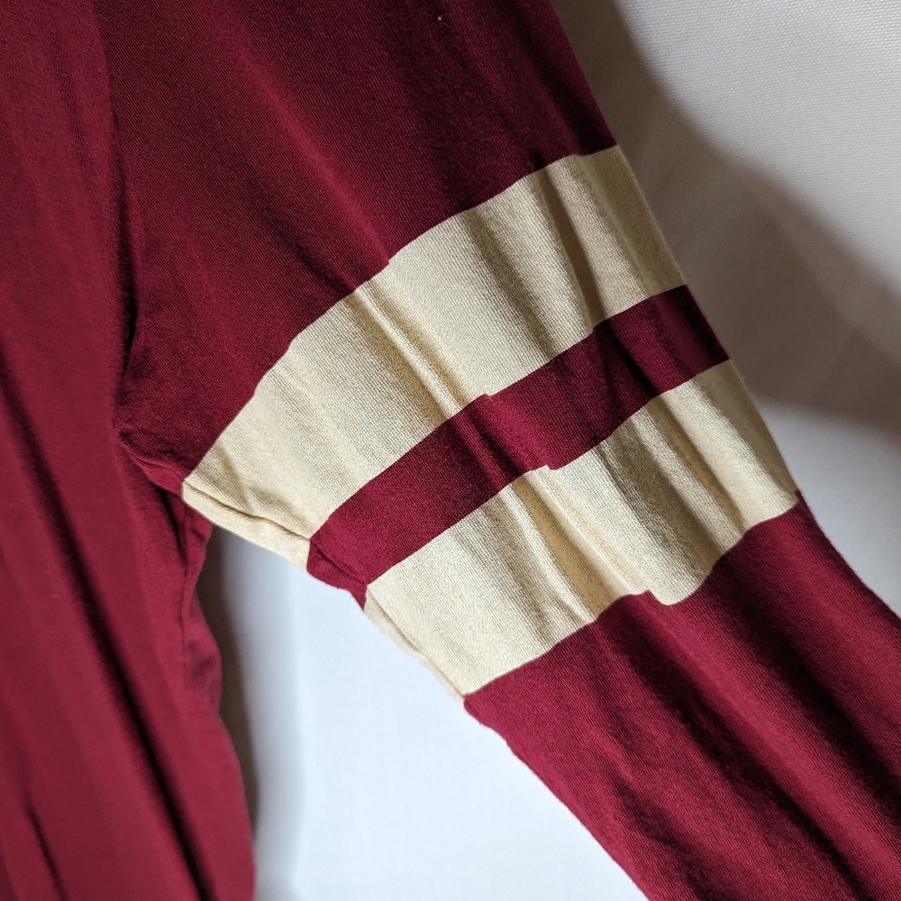 Torrid Heritage Slub V Neck Striped Maroon Football 3/4 Sleeves Tee - Picture 4 of 11